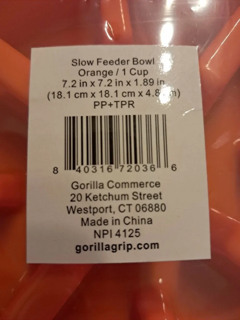 Gorilla Grip Orange Slow Feeder Pet Bowl 1 Cup Dog Bowl